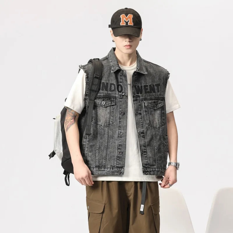Men's American Vintage Denim Vest, 2026 New Summer Loose Sleeveless Vests, Washed Vintage Workwear Vest Jacket