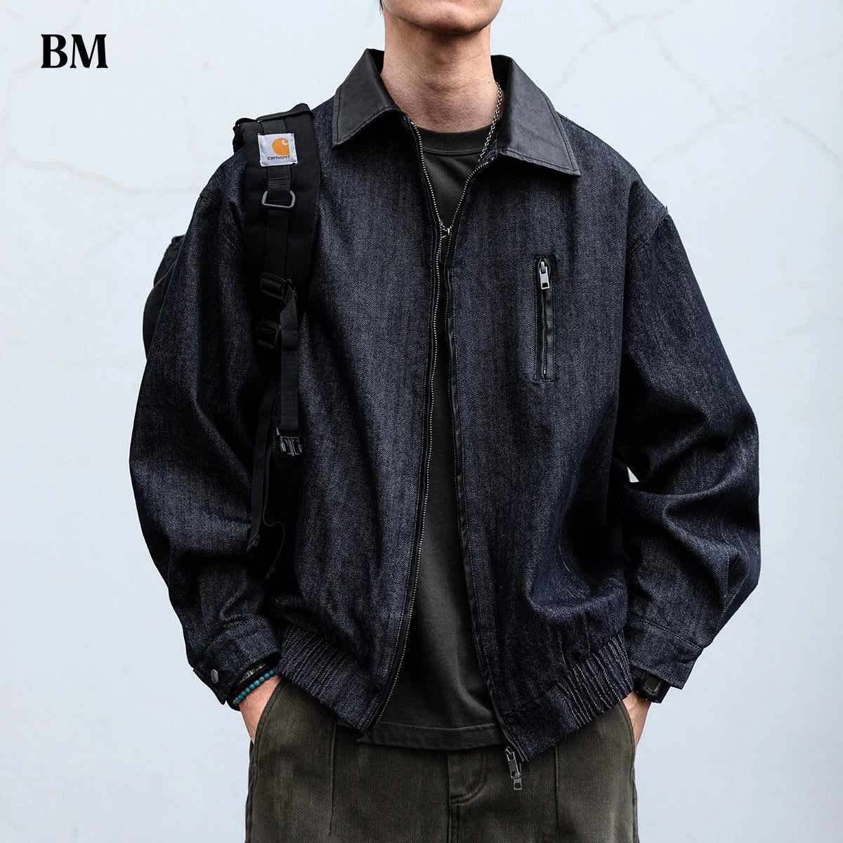 Mens Denim Jacket American Vintage Washed Raw Blue Loose Fit Streetwear Casual Workwear Relaxed Fit Urban Fashion High Quality